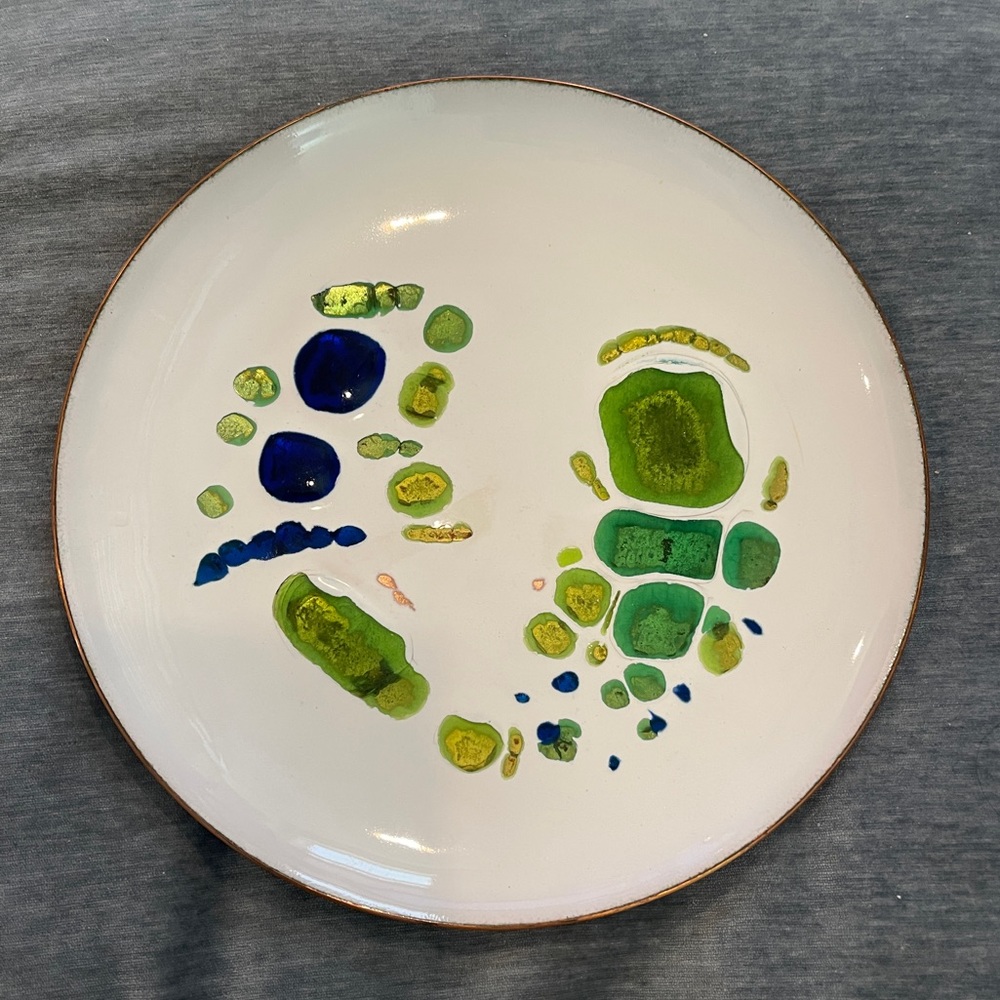 Mid Century Copper Enameled Modern Abstract Art Plate by Artist Elizabeth Madley